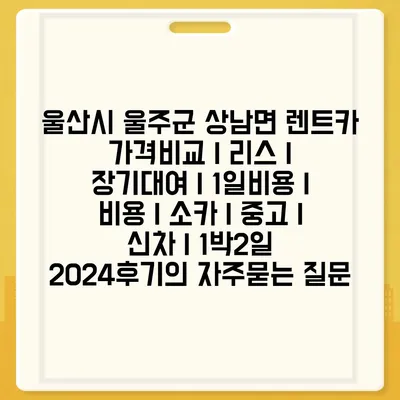 울산시 울주군 상남면 렌트카 가격비교 | 리스 | 장기대여 | 1일비용 | 비용 | 소카 | 중고 | 신차 | 1박2일 2024후기