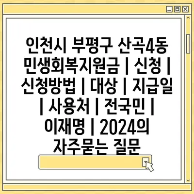 인천시 부평구 산곡4동 민생회복지원금 | 신청 | 신청방법 | 대상 | 지급일 | 사용처 | 전국민 | 이재명 | 2024