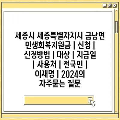 세종시 세종특별자치시 금남면 민생회복지원금 | 신청 | 신청방법 | 대상 | 지급일 | 사용처 | 전국민 | 이재명 | 2024