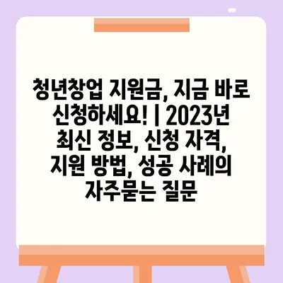 청년창업 지원금, 지금 바로 신청하세요! | 2023년 최신 정보, 신청 자격, 지원 방법, 성공 사례