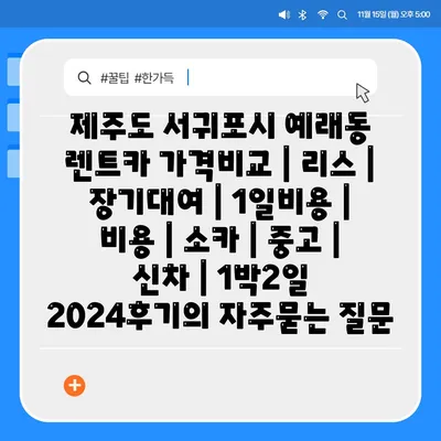 제주도 서귀포시 예래동 렌트카 가격비교 | 리스 | 장기대여 | 1일비용 | 비용 | 소카 | 중고 | 신차 | 1박2일 2024후기