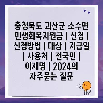 충청북도 괴산군 소수면 민생회복지원금 | 신청 | 신청방법 | 대상 | 지급일 | 사용처 | 전국민 | 이재명 | 2024