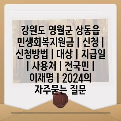 강원도 영월군 상동읍 민생회복지원금 | 신청 | 신청방법 | 대상 | 지급일 | 사용처 | 전국민 | 이재명 | 2024