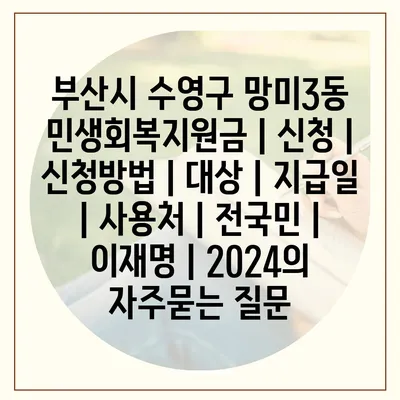 부산시 수영구 망미3동 민생회복지원금 | 신청 | 신청방법 | 대상 | 지급일 | 사용처 | 전국민 | 이재명 | 2024