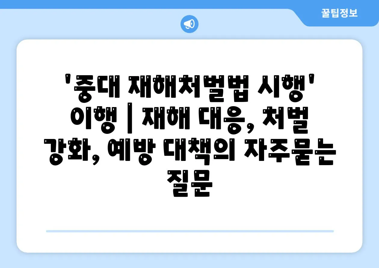 '중대 재해처벌법 시행' 이행 | 재해 대응, 처벌 강화, 예방 대책