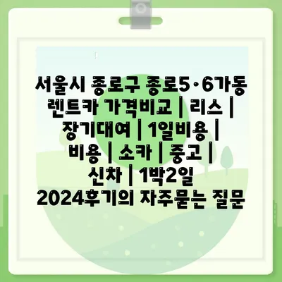 서울시 종로구 종로5·6가동 렌트카 가격비교 | 리스 | 장기대여 | 1일비용 | 비용 | 소카 | 중고 | 신차 | 1박2일 2024후기