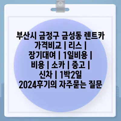 부산시 금정구 금성동 렌트카 가격비교 | 리스 | 장기대여 | 1일비용 | 비용 | 소카 | 중고 | 신차 | 1박2일 2024후기