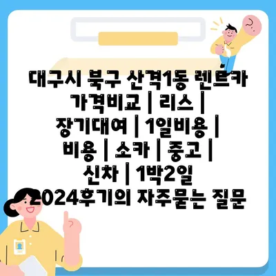 대구시 북구 산격1동 렌트카 가격비교 | 리스 | 장기대여 | 1일비용 | 비용 | 소카 | 중고 | 신차 | 1박2일 2024후기