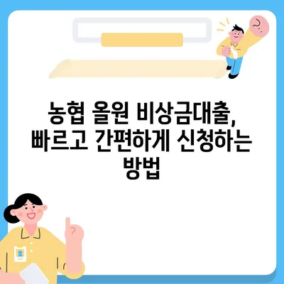 농협 올원 비상금대출, 급할 때 바로 받는 방법 | 비상금대출, 긴급자금, 대출조건, 신청방법