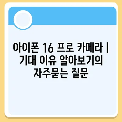 아이폰 16 프로 카메라 | 기대 이유 알아보기