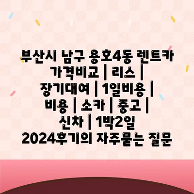 부산시 남구 용호4동 렌트카 가격비교 | 리스 | 장기대여 | 1일비용 | 비용 | 소카 | 중고 | 신차 | 1박2일 2024후기