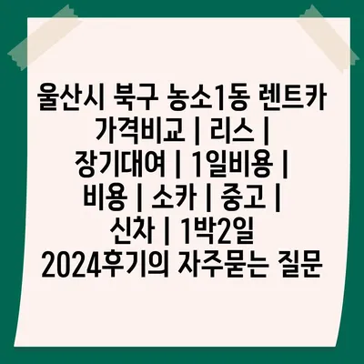 울산시 북구 농소1동 렌트카 가격비교 | 리스 | 장기대여 | 1일비용 | 비용 | 소카 | 중고 | 신차 | 1박2일 2024후기