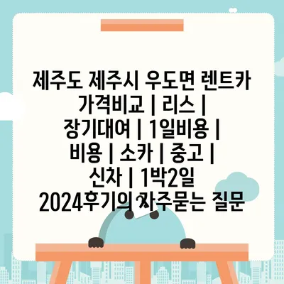 제주도 제주시 우도면 렌트카 가격비교 | 리스 | 장기대여 | 1일비용 | 비용 | 소카 | 중고 | 신차 | 1박2일 2024후기