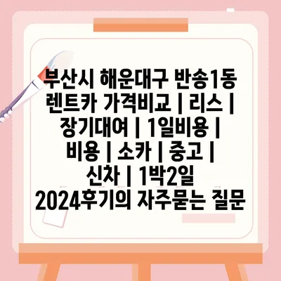 부산시 해운대구 반송1동 렌트카 가격비교 | 리스 | 장기대여 | 1일비용 | 비용 | 소카 | 중고 | 신차 | 1박2일 2024후기