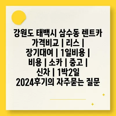 강원도 태백시 삼수동 렌트카 가격비교 | 리스 | 장기대여 | 1일비용 | 비용 | 소카 | 중고 | 신차 | 1박2일 2024후기