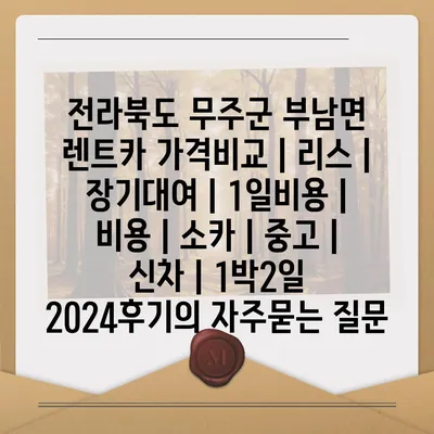 전라북도 무주군 부남면 렌트카 가격비교 | 리스 | 장기대여 | 1일비용 | 비용 | 소카 | 중고 | 신차 | 1박2일 2024후기