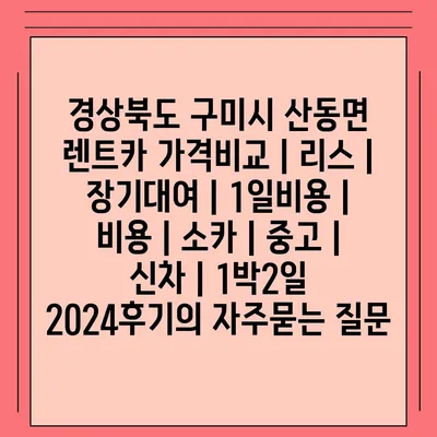 경상북도 구미시 산동면 렌트카 가격비교 | 리스 | 장기대여 | 1일비용 | 비용 | 소카 | 중고 | 신차 | 1박2일 2024후기