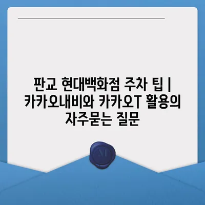 판교 현대백화점 주차 팁 | 카카오내비와 카카오T 활용