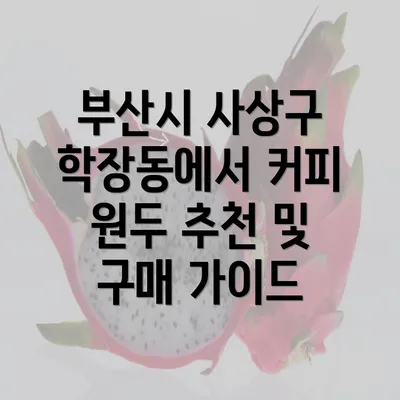 부산시 사상구 학장동에서 커피 원두 추천 및 구매 가이드