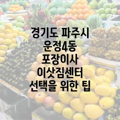 경기도 파주시 운정4동 포장이사 이삿짐센터 선택을 위한 팁