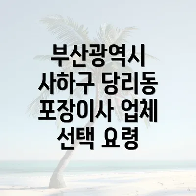 부산광역시 사하구 당리동 포장이사 업체 선택 요령