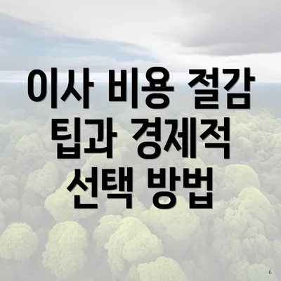 이사 비용 절감 팁과 경제적 선택 방법