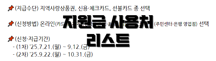 지원금 사용처 리스트